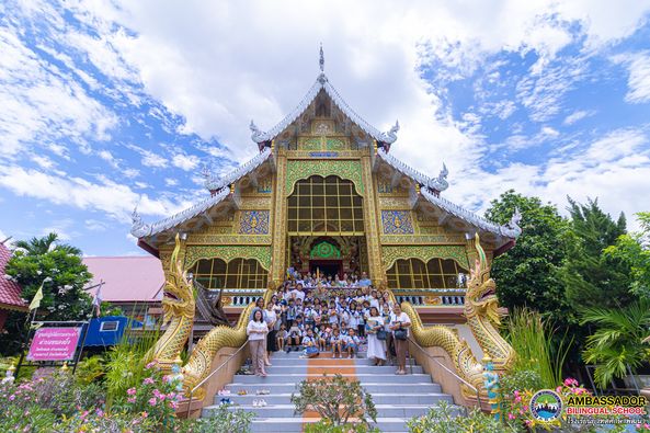 The administration team, faculty, staff, and student representatives, led by the kindergarten 3, grade 2, grade 6, and grade 7 student council, participated in preserving Thai cultural traditions for the Buddhist Lent festival by offering candles, rice, dry food, donations, etc.