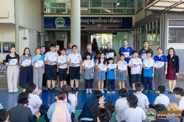 Ambassador Bilingual School (ABS), led by Ms. Sriphae Thanakhwang, School Director, presented certificates of recognition to students who participated in the 73rd Student Arts and Crafts Competition, Academic Year 2025.
